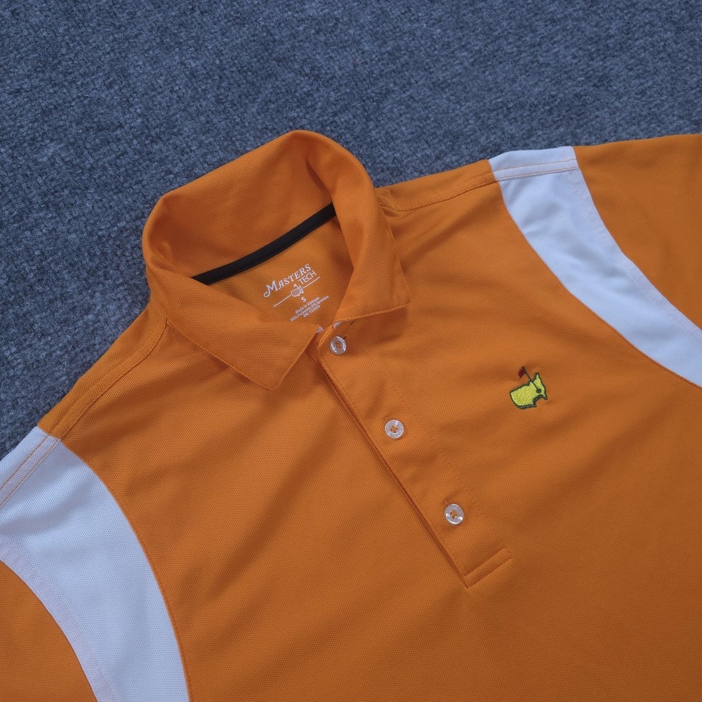 Masters Tech Polo‎ Shirt Mens Small Orange Colorblock Performance Golf Stretch